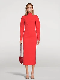 Taffeta Long-Sleeve Midi Dress