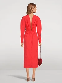 Taffeta Long-Sleeve Midi Dress