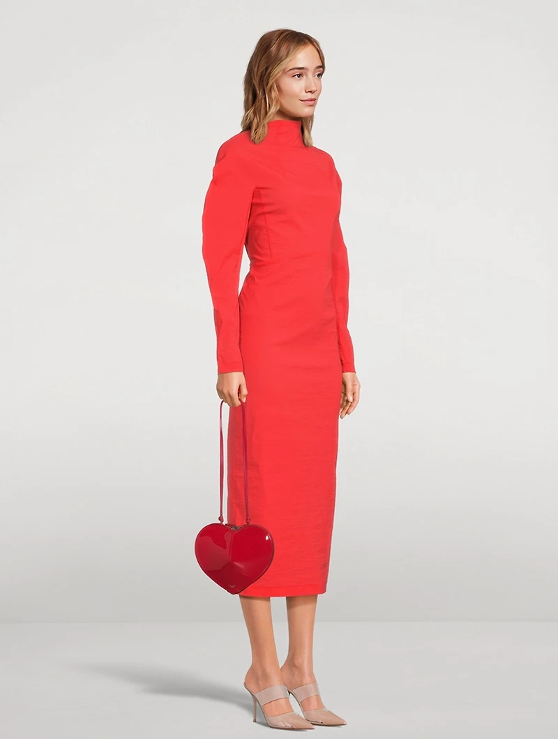 Taffeta Long-Sleeve Midi Dress