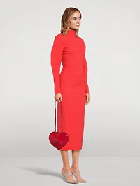 Taffeta Long-Sleeve Midi Dress