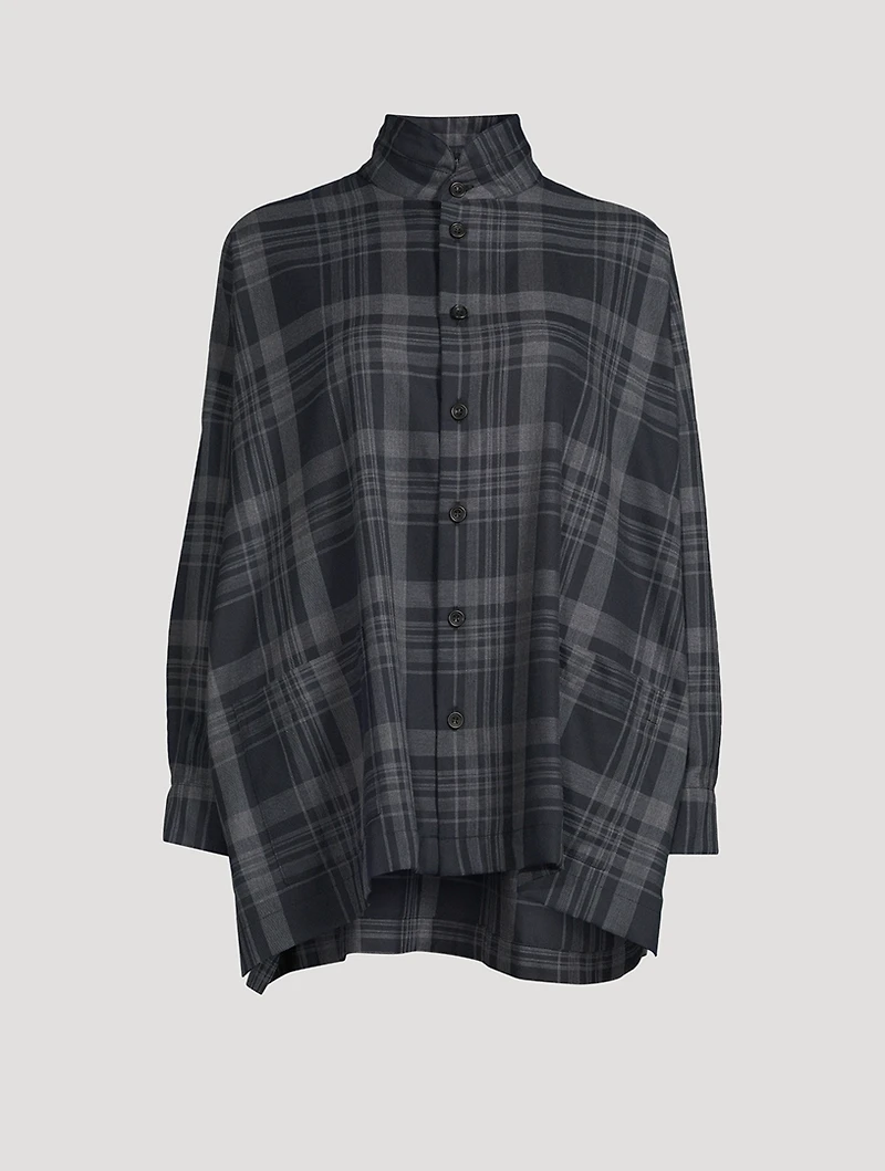 Double Stand Collar Shirt Check Print
