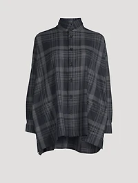 Double Stand Collar Shirt Check Print