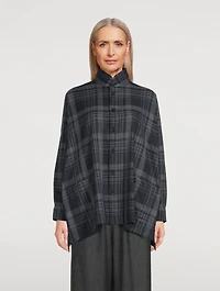 Double Stand Collar Shirt Check Print
