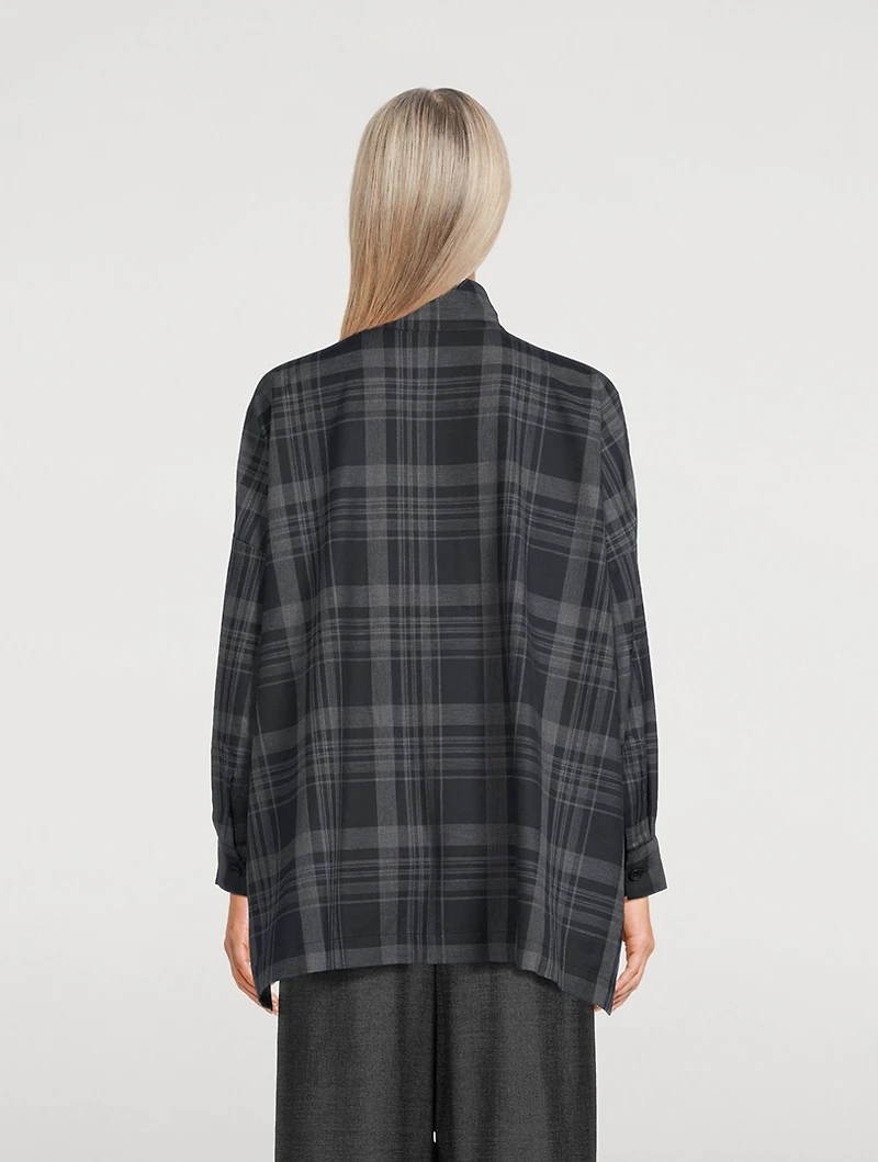 Double Stand Collar Shirt Check Print