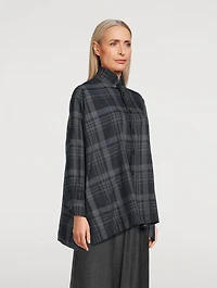 Double Stand Collar Shirt Check Print