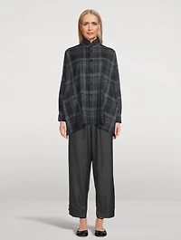 Double Stand Collar Shirt Check Print