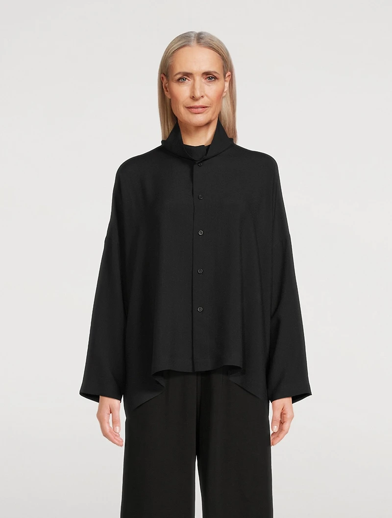 Scrunch-Neck Silk Shirt