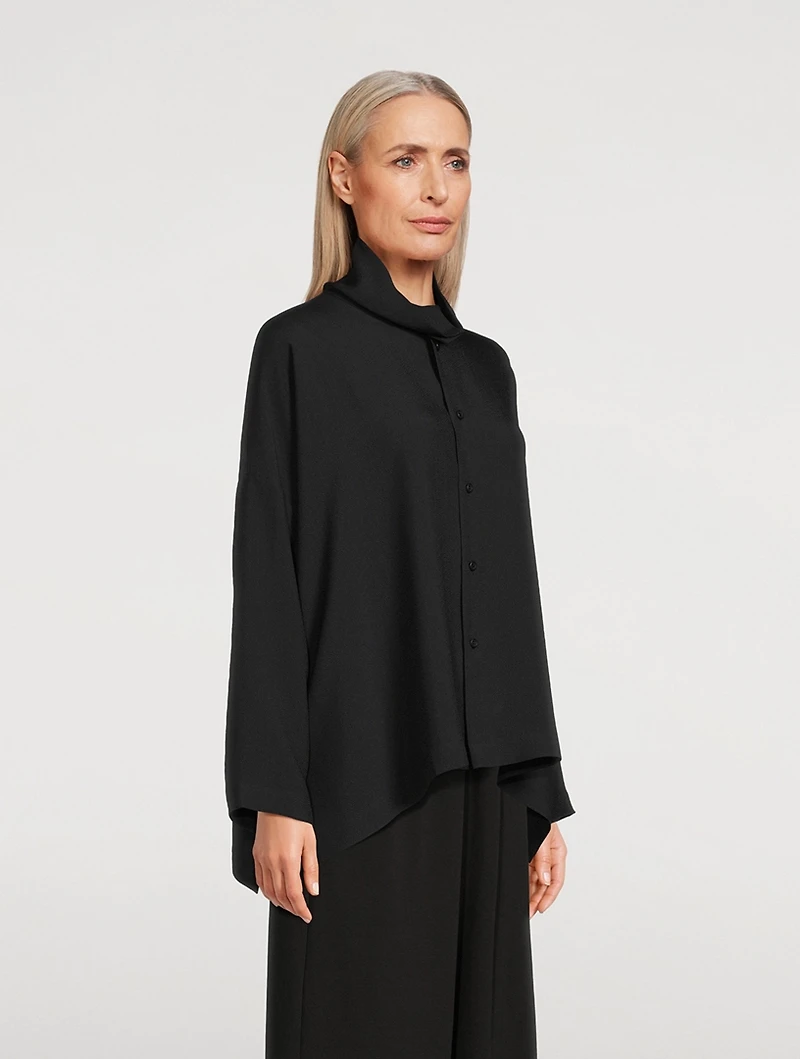 Scrunch-Neck Silk Shirt