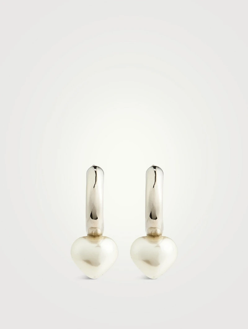 Mini Pearl Heart Hoop Earrings