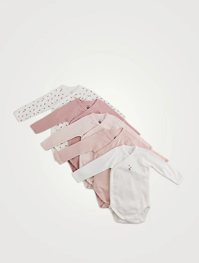 Pack of Five Long-sleeve Wrapover Bodysuits