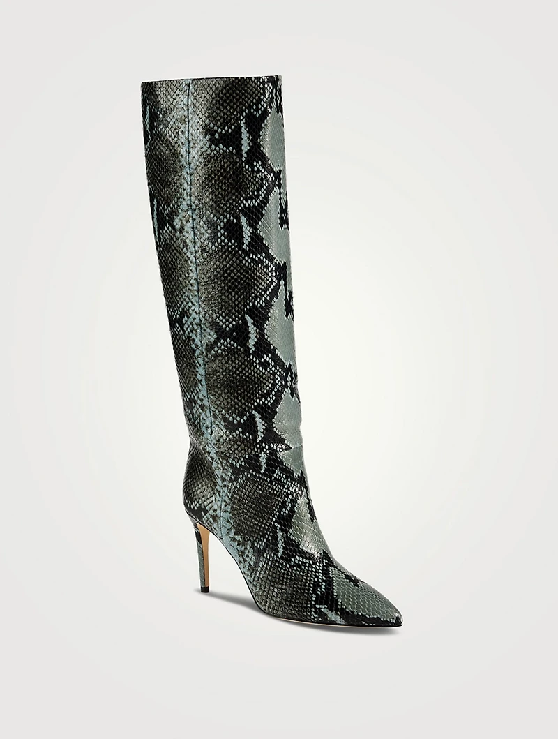 Leather Heeled Knee-High Boots Lizard Print