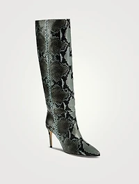 Leather Heeled Knee-High Boots Lizard Print