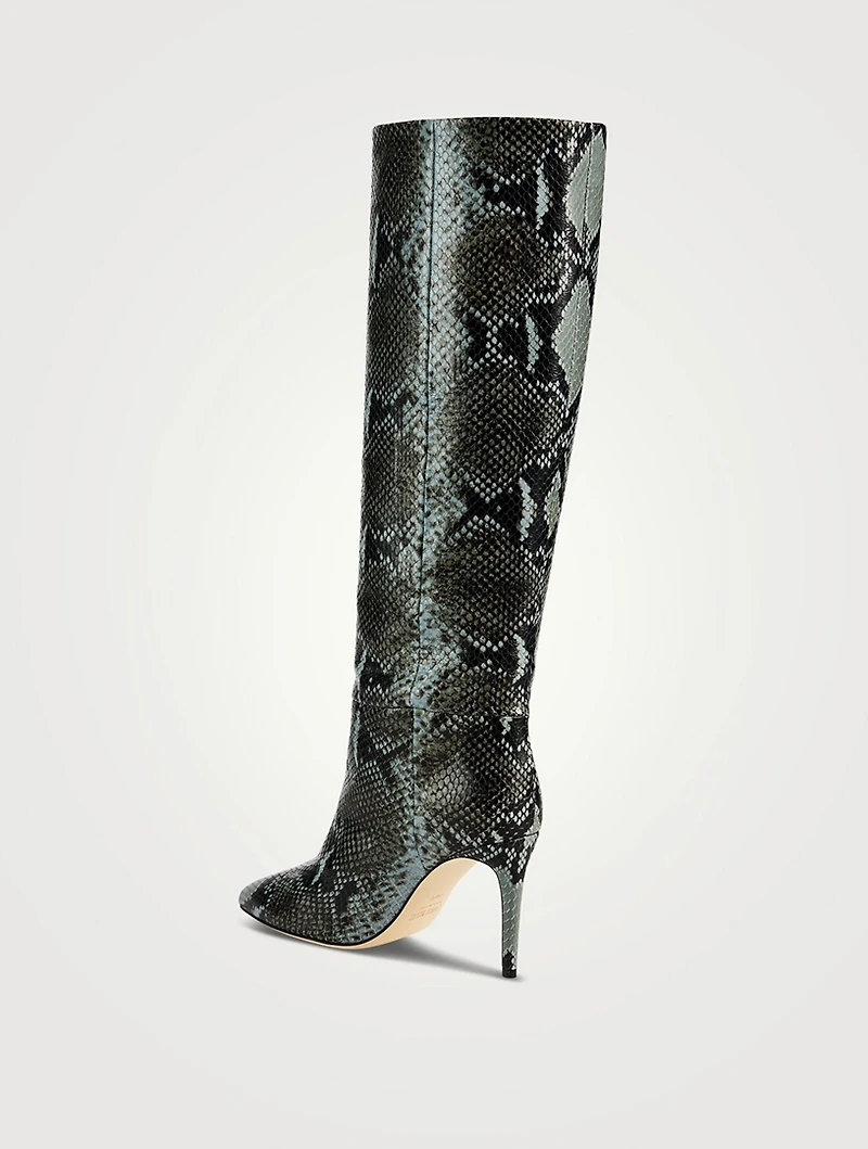 Leather Heeled Knee-High Boots Lizard Print