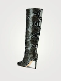 Leather Heeled Knee-High Boots Lizard Print