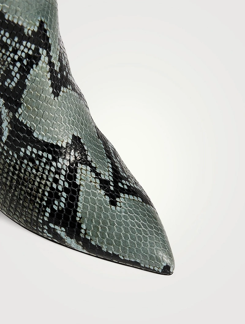 Leather Heeled Knee-High Boots Lizard Print