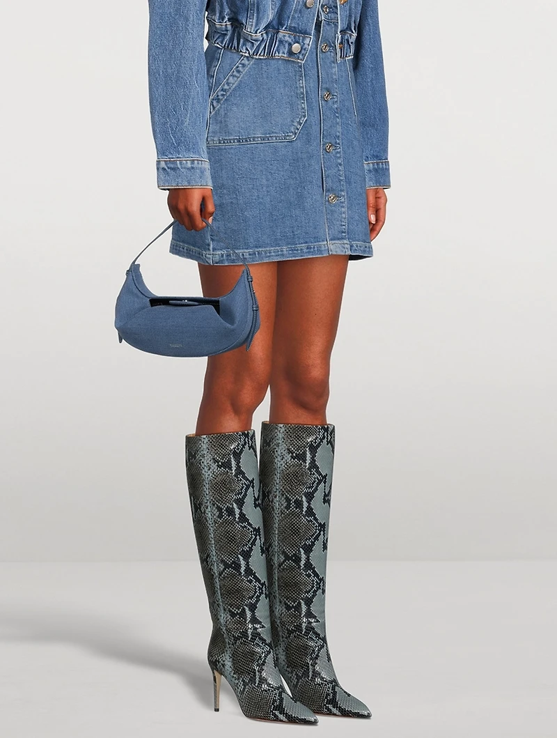 Leather Heeled Knee-High Boots Lizard Print