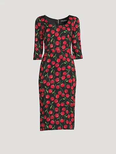 Charmeuse Midi Dress Cherries Print