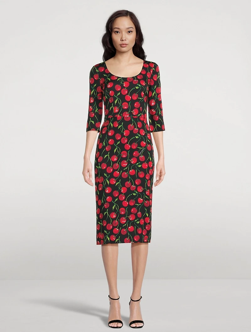 Charmeuse Midi Dress Cherries Print