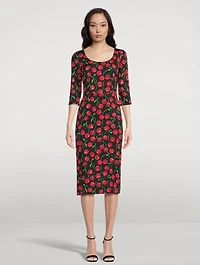 Charmeuse Midi Dress Cherries Print