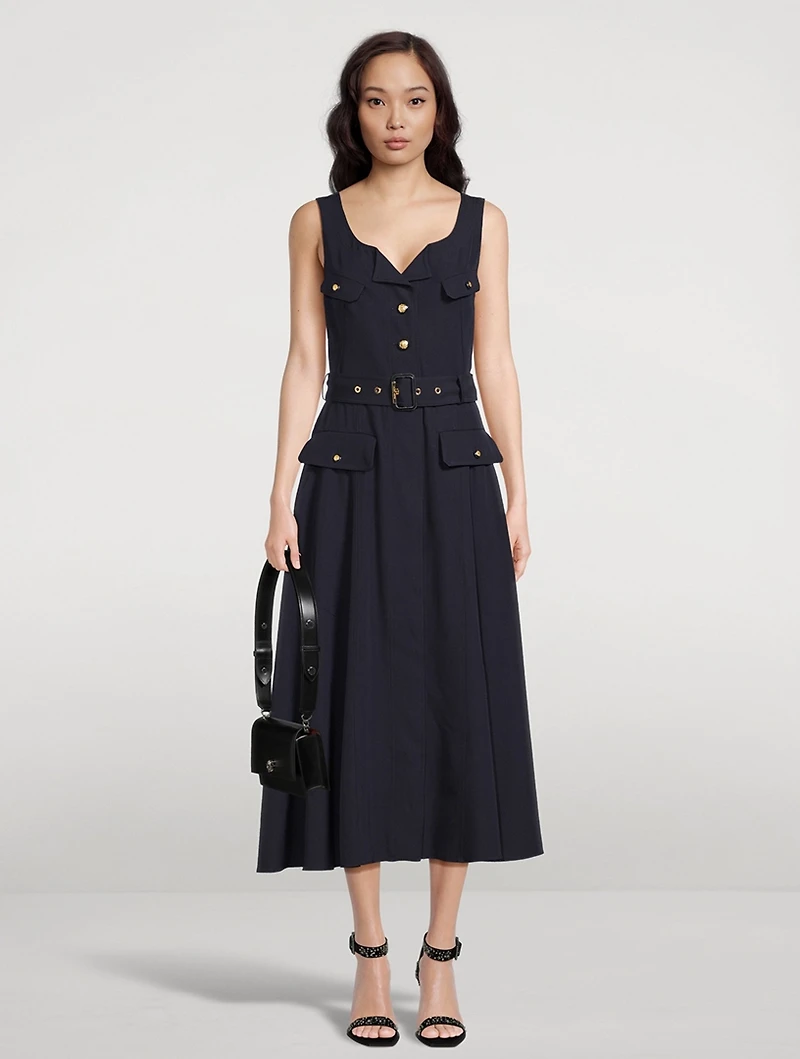 Belted Military Midi Dress