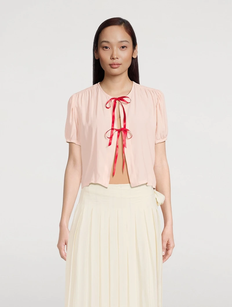 Short-Sleeve Blouse With Ties