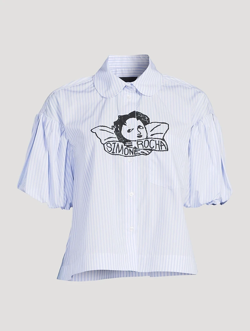 Cropped Puff-Sleeve Shirt With Graphic Print