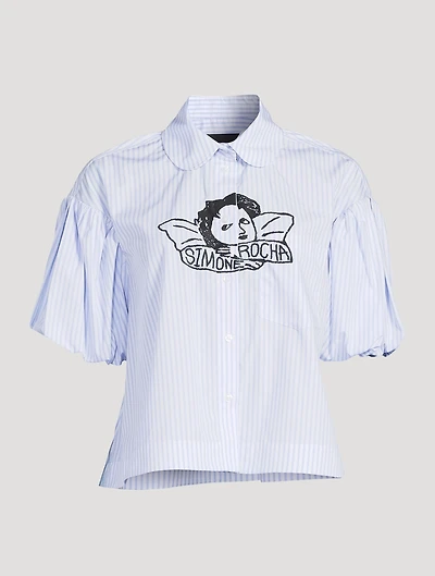 Cropped Puff-Sleeve Shirt With Graphic Print