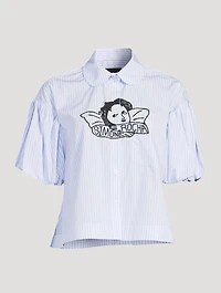 Cropped Puff-Sleeve Shirt With Graphic Print