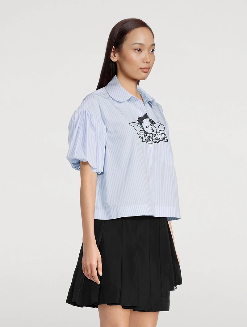 Cropped Puff-Sleeve Shirt With Graphic Print