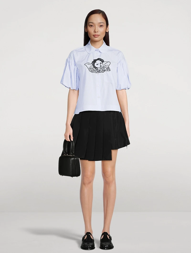Cropped Puff-Sleeve Shirt With Graphic Print