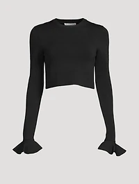 Cropped Ruffle-Cuff Sweater