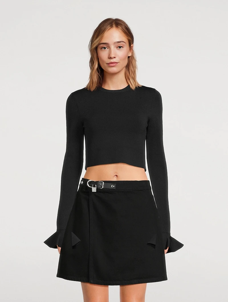 Cropped Ruffle-Cuff Sweater