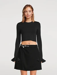 Cropped Ruffle-Cuff Sweater