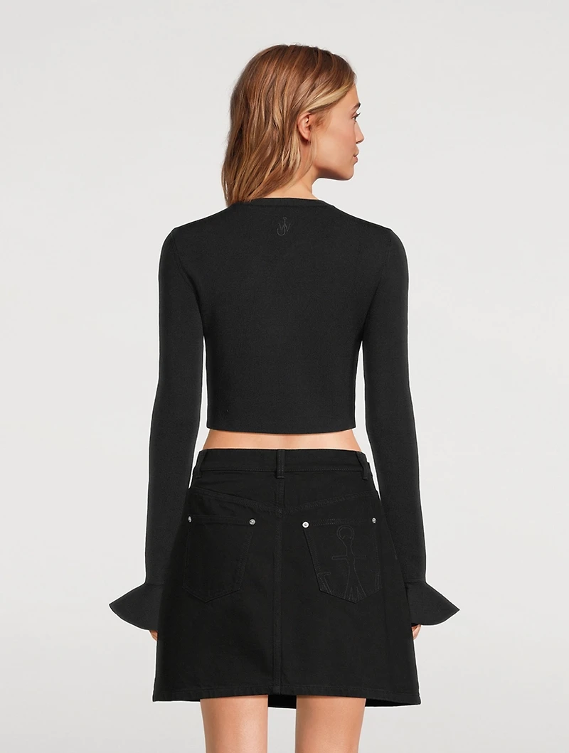 Cropped Ruffle-Cuff Sweater