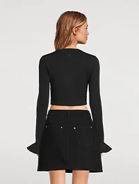 Cropped Ruffle-Cuff Sweater