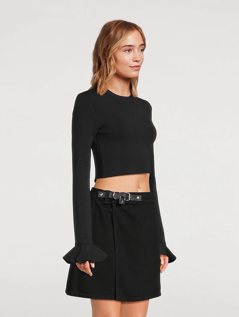 Cropped Ruffle-Cuff Sweater