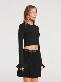 Cropped Ruffle-Cuff Sweater