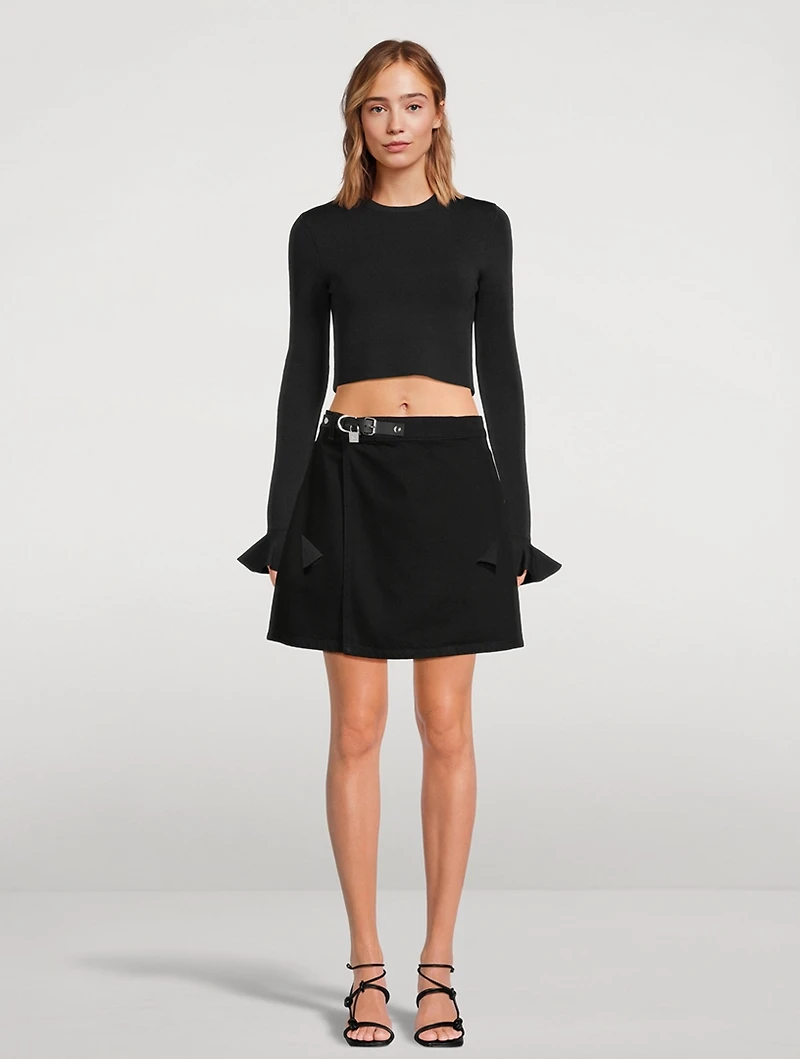 Cropped Ruffle-Cuff Sweater