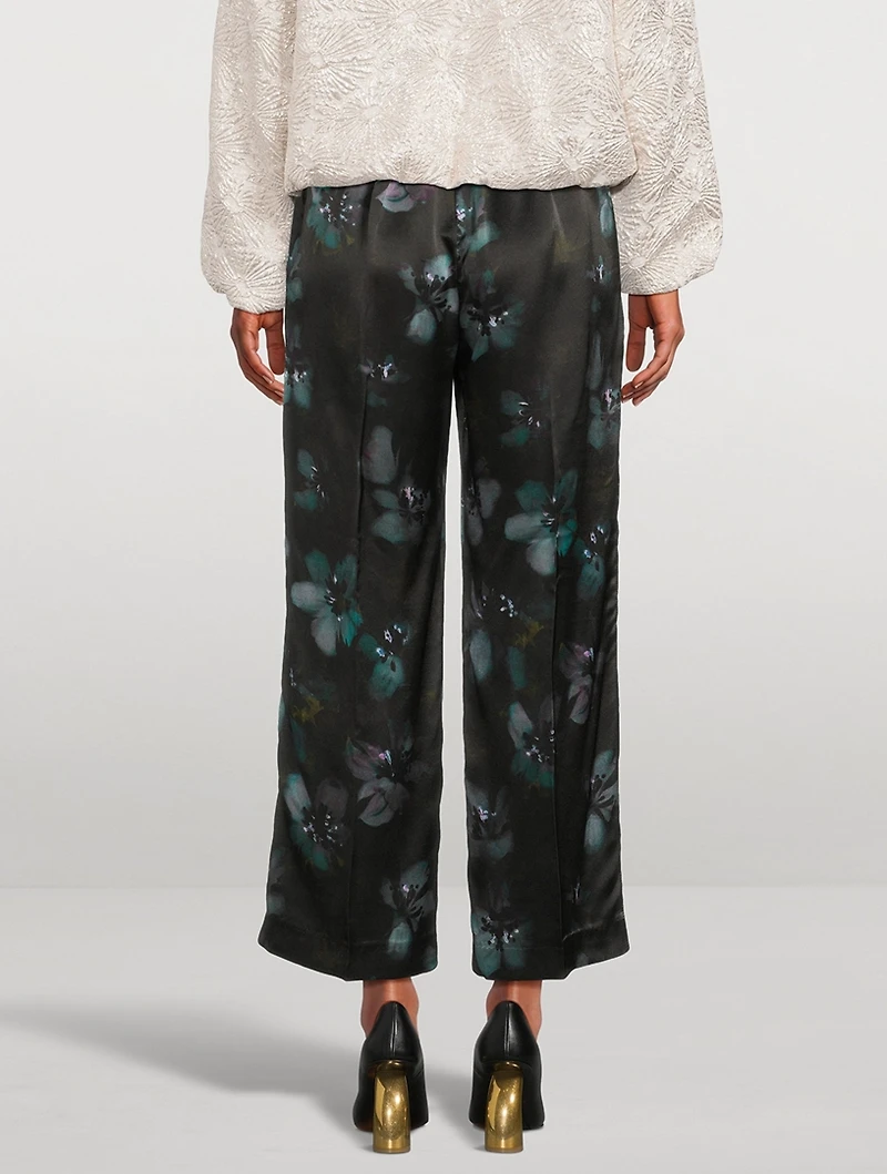 Puvis Silk Wide-Leg Trousers Floral Print