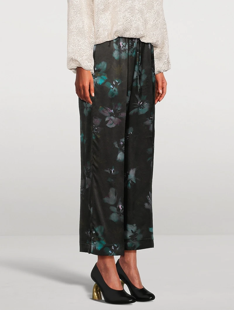 Puvis Silk Wide-Leg Trousers Floral Print