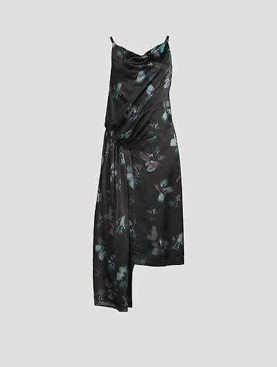Darina Draped Silk Dress Floral Print