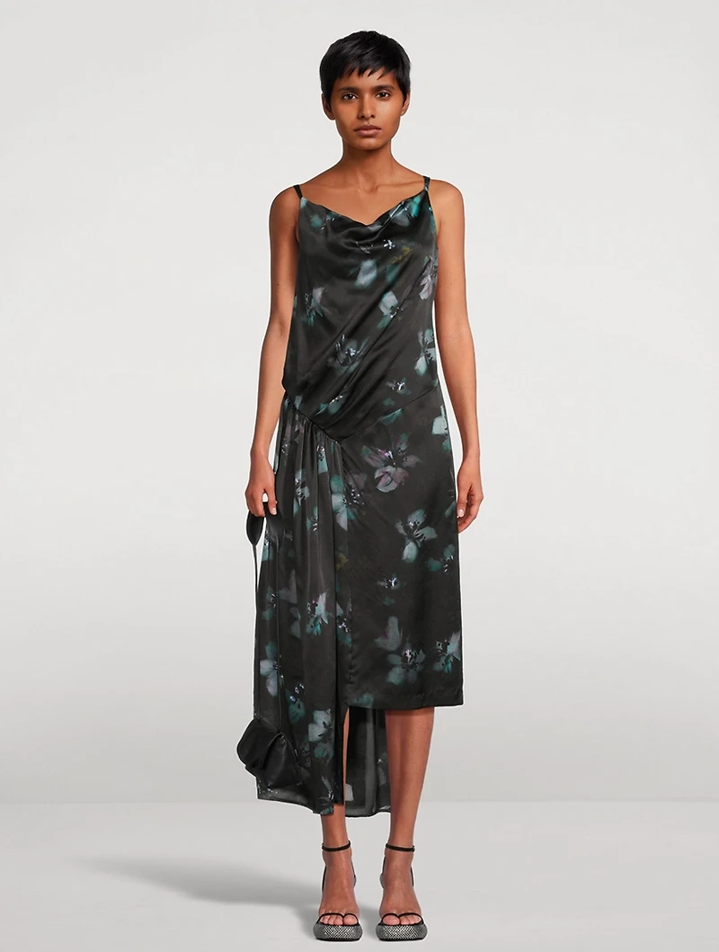 Darina Draped Silk Dress Floral Print