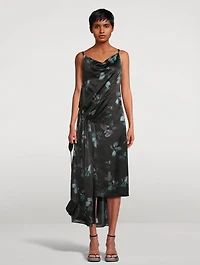Darina Draped Silk Dress Floral Print
