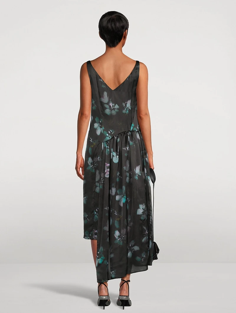 Darina Draped Silk Dress Floral Print
