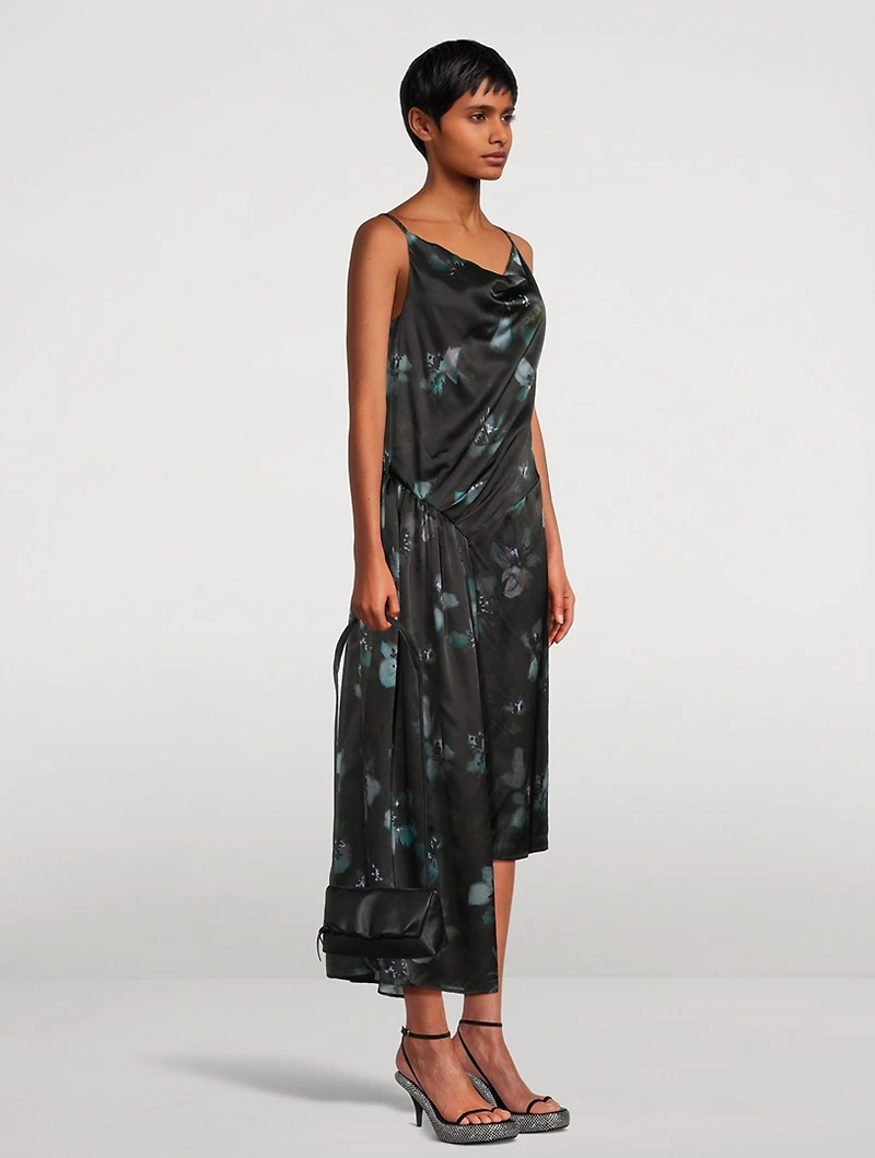 Darina Draped Silk Dress Floral Print