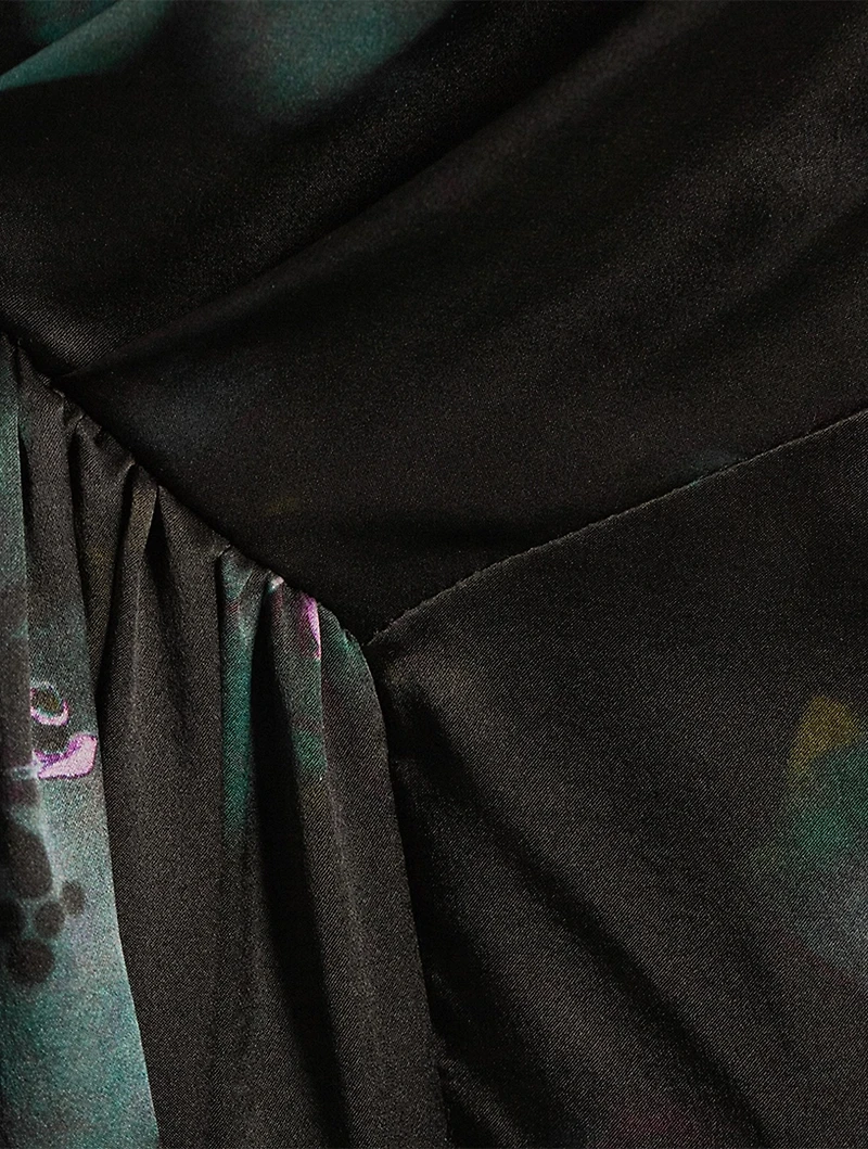 Darina Draped Silk Dress Floral Print