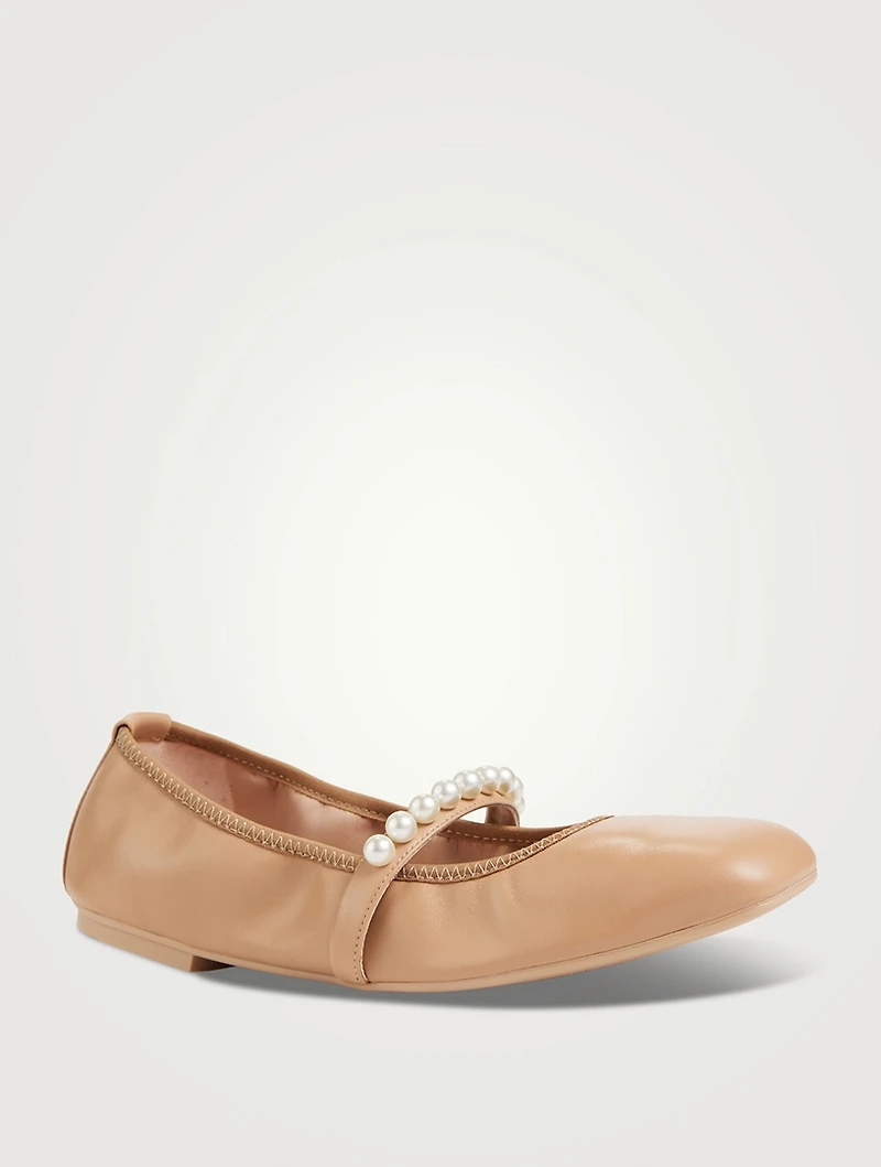 Goldie Pearl-Embellished Leather Ballet Flats