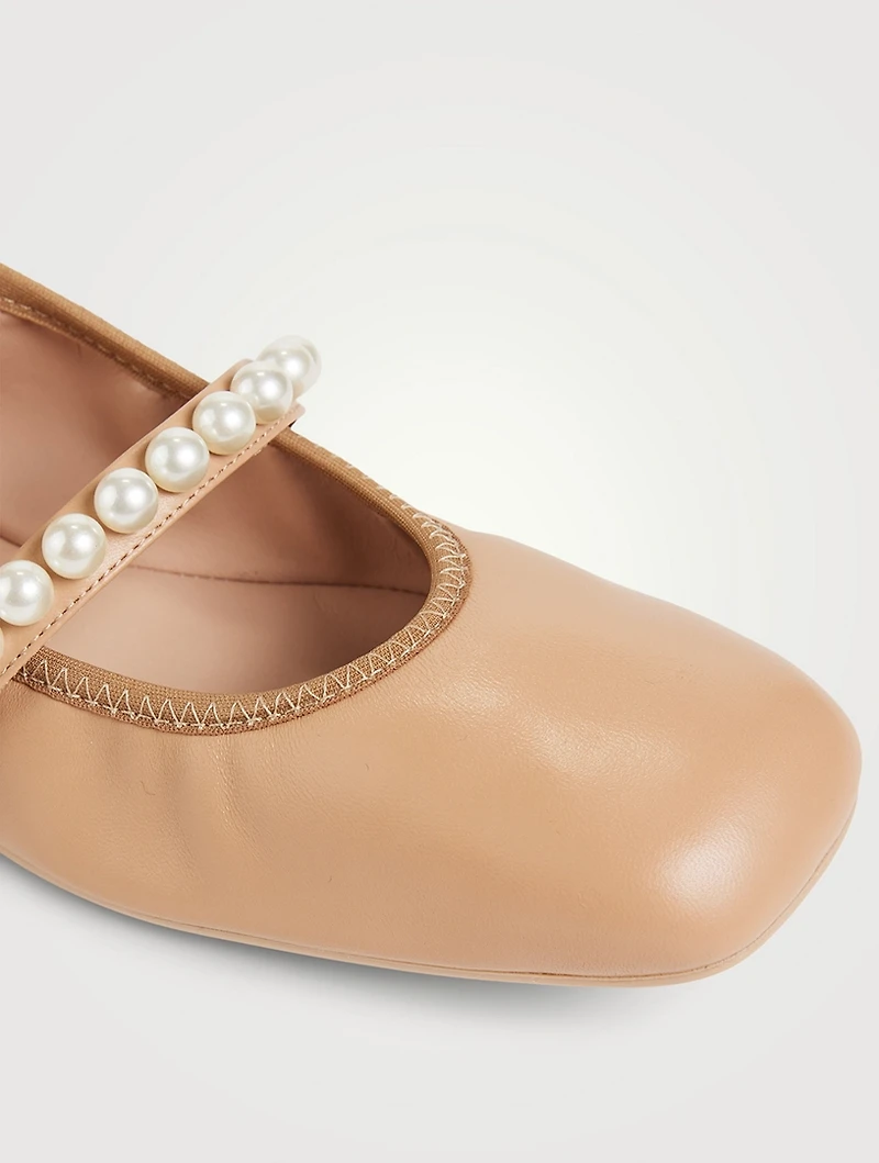 Goldie Pearl-Embellished Leather Ballet Flats