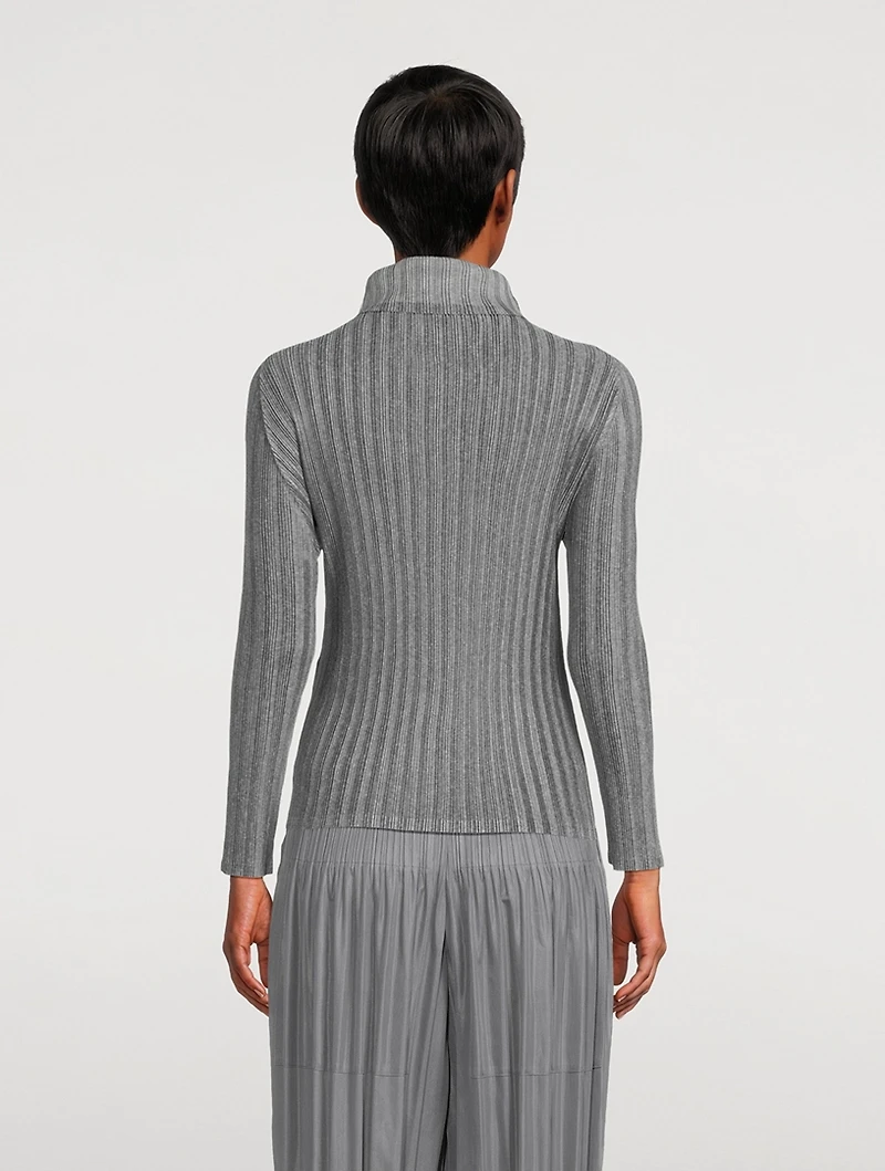 Rib Pleats Basics Turtleneck Top