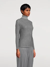 Rib Pleats Basics Turtleneck Top